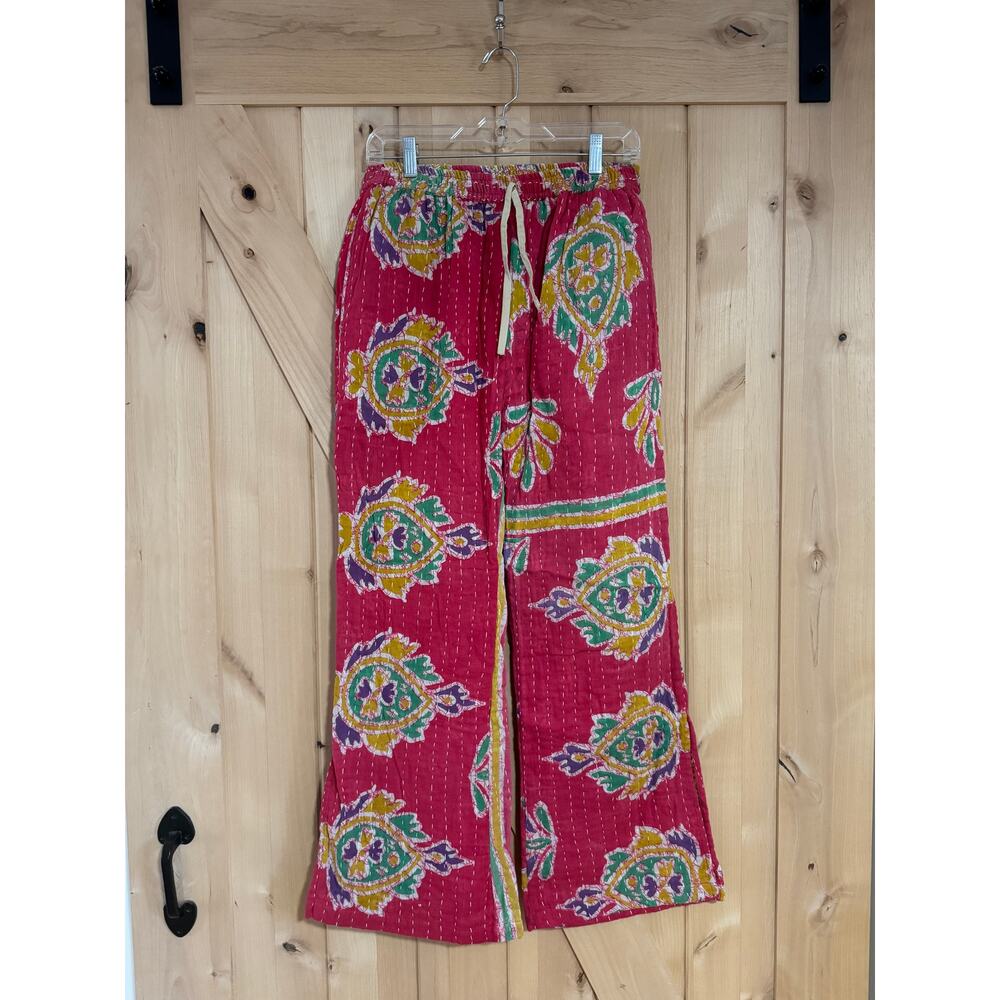 Handmade Kantha Lounge Pants with Bottom Slits - Fits to Size Large